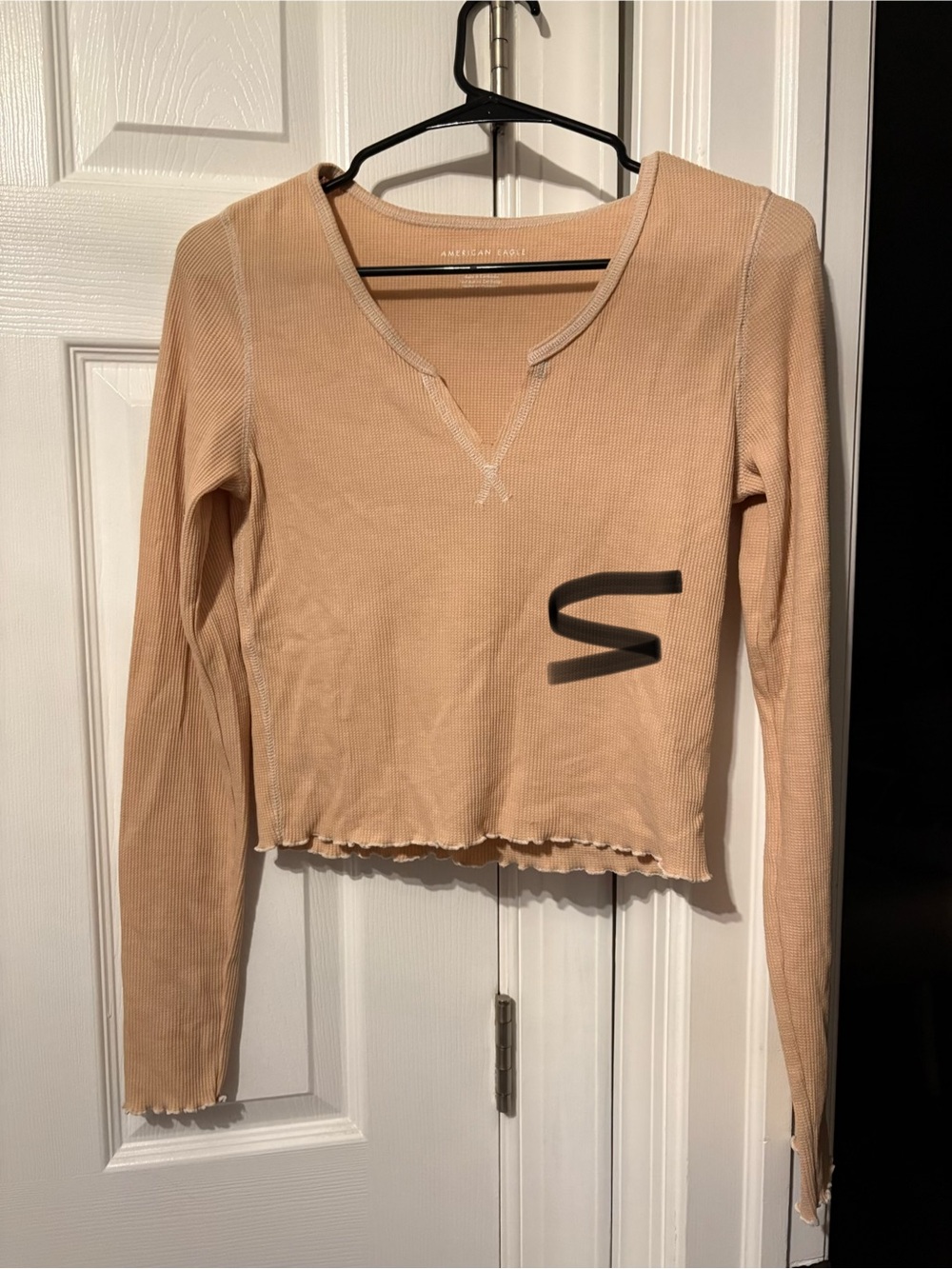 American Eagle Outfitters Tan Ribbed Long-Sleeve V-Neck Top